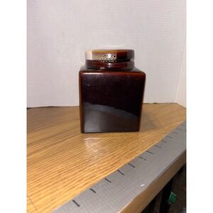 Vintage Two Tone Glazed Ceramic Square Jar Container Decor Brown White